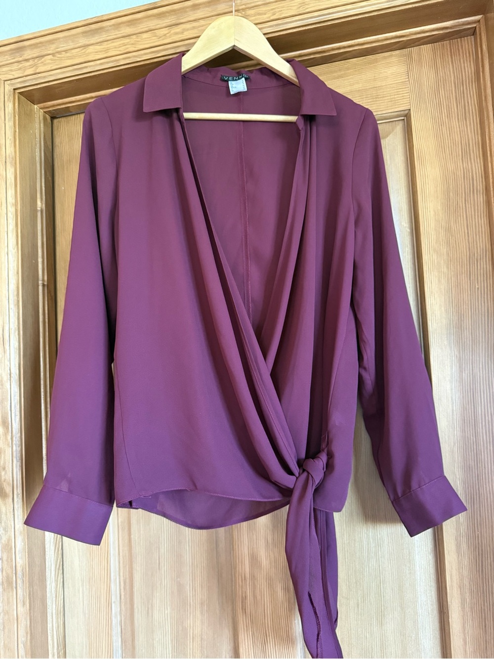 VENUS Plum Wrap-Front Blouse